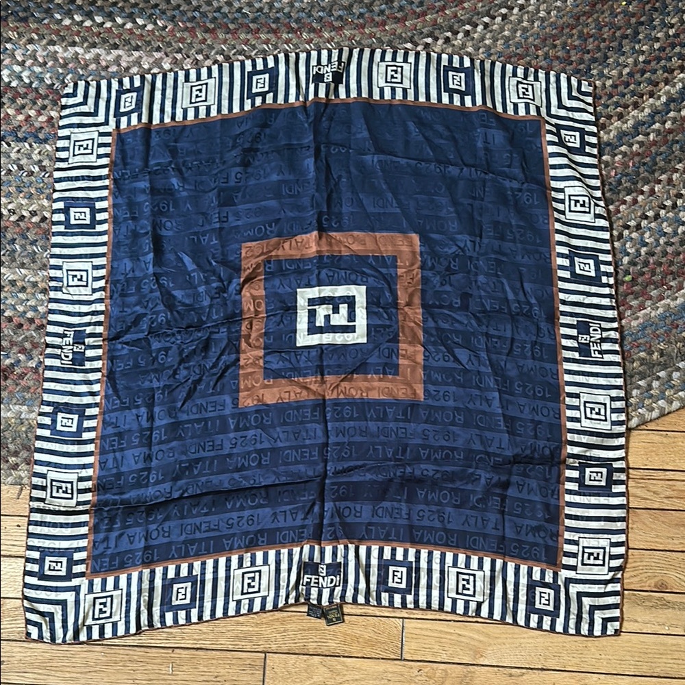 Fendi Blue and Brown Patterned Scarf